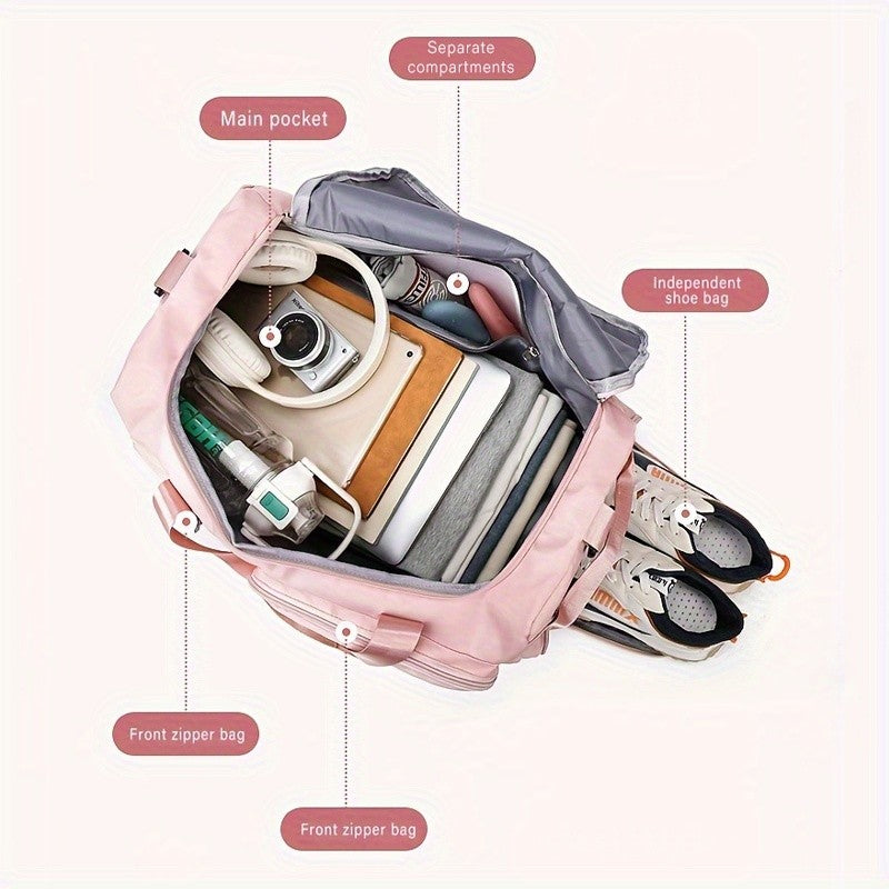 Multifunctional Women's Travel and Fitness Bag - Stylish Pink, Large Capacity, Separate Footwear Compartment