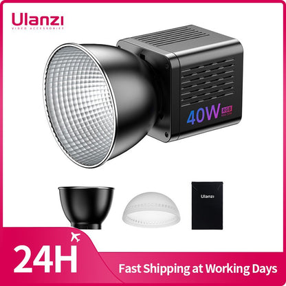 Ulanzi L024 Luz de Vídeo RGB 40W 2500-6500K Bicolor 0-359° Luz COB RGB Mini Montagem Bowens Luz de Preenchimento 3400mAh Luz COB