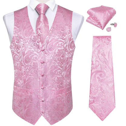 Luxury Paisley Men's Suit Vest Black Pink Red Wedding Prom Tuxedo Waistcoat Necktie Handkerchief Cufflink Sleeveless Jacket Vest