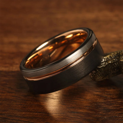 Anéis de Carboneto de Tungstênio Masculino Feminino 8mm Clássico Moda Rosa Dourado Canelado Martelado Anéis de Casamento para Casais Namoro Aniversário