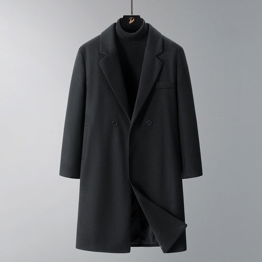 2025 New Men's Knee-Length Wool Blend Overcoat | Korean Style Loose Fit Trench Coat A/W Season | Plus Size Casual Fashion