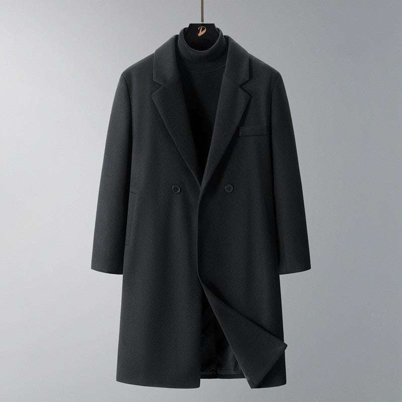 2025 New Men's Knee-Length Wool Blend Overcoat | Korean Style Loose Fit Trench Coat A/W Season | Plus Size Casual Fashion