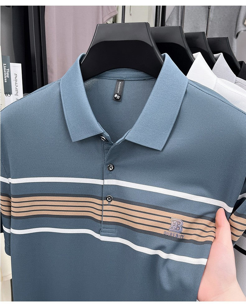 Advanced trend brand men's short sleeve polo shirt luxury striped summer breathable casual fashion letter embossed new T-shirt