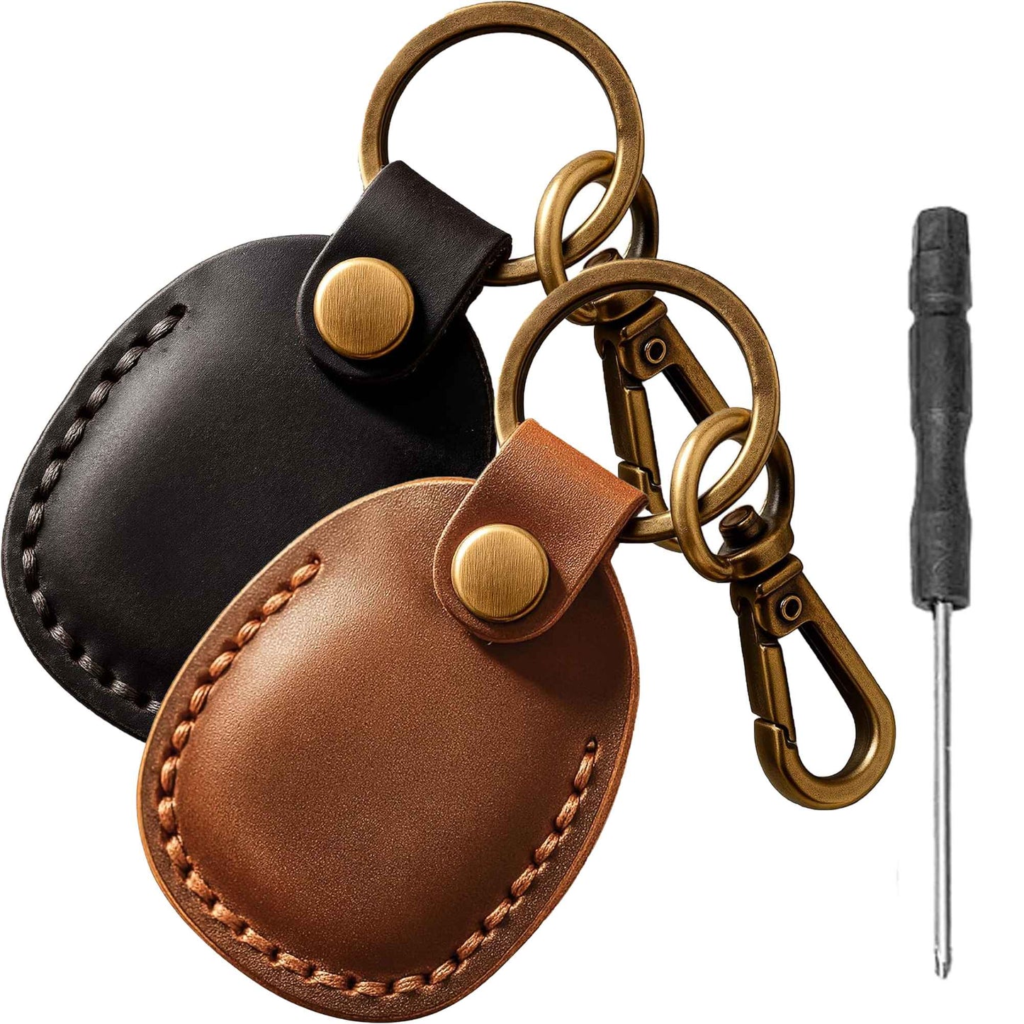2/1 Pack Genuine Leather AirTag Keychain Holder . Secure Key Chain Case for Pet Collar Luggage Bag Full Cover Protective Keyring
