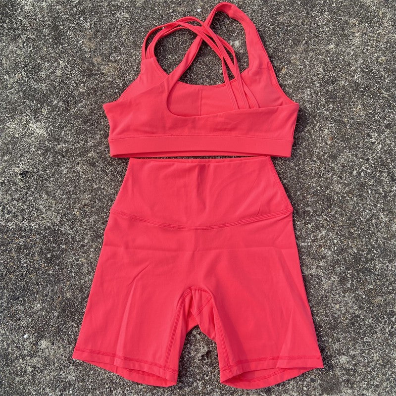 Yoga Fitness Suit Shorts Set Gym Sports Set Women Clothes 2 Piece Sports Bra Top High Waist Short Legging Running Tracksuit