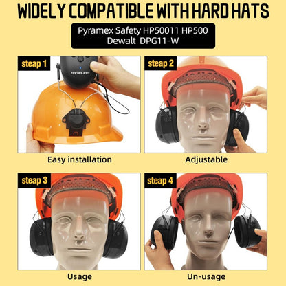 PROHEAR Bluetooth 5.3 Earmuffs Adapter for 3M H-700 Hard Hats DEWALT Hard Hat Hearing Protectors for Construction Worker Mowing