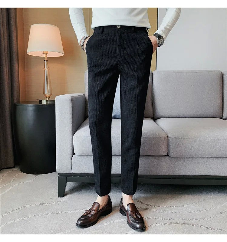 Men's Trendy High-end Feelslimming Plaid Suit Pants Casual Business Straight-leg Pants For Summer Lightweight Breathable