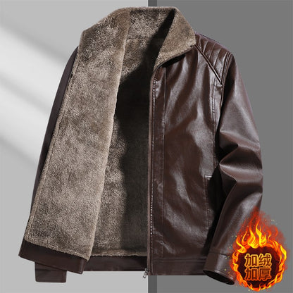 High-quality lapel and fleece leather jacket for men, fleece and thickened leather jacket for men, all-in-one fur dad coat