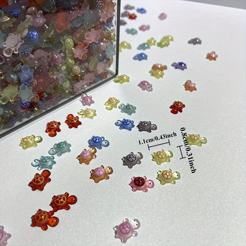300Pcs Glow-In-The-Dark Ultra Mini Colorful Turtle Figurine - Glowing Tiny Turtle Toy, Cute Desk Decor