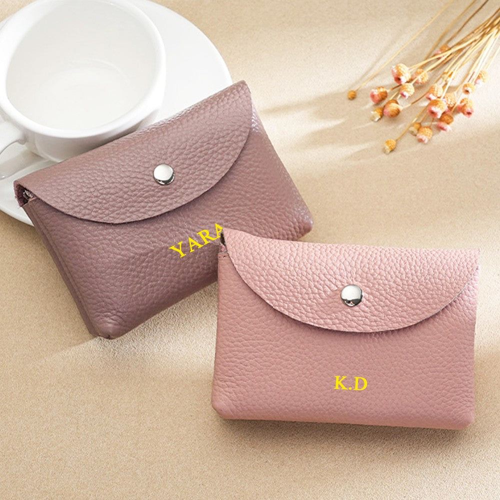 Fashion Luxury Leather Coin Purse Custom Name Woman Man Business Zipper Card Wallet Engrave Initials Card Holder Wedding Gift