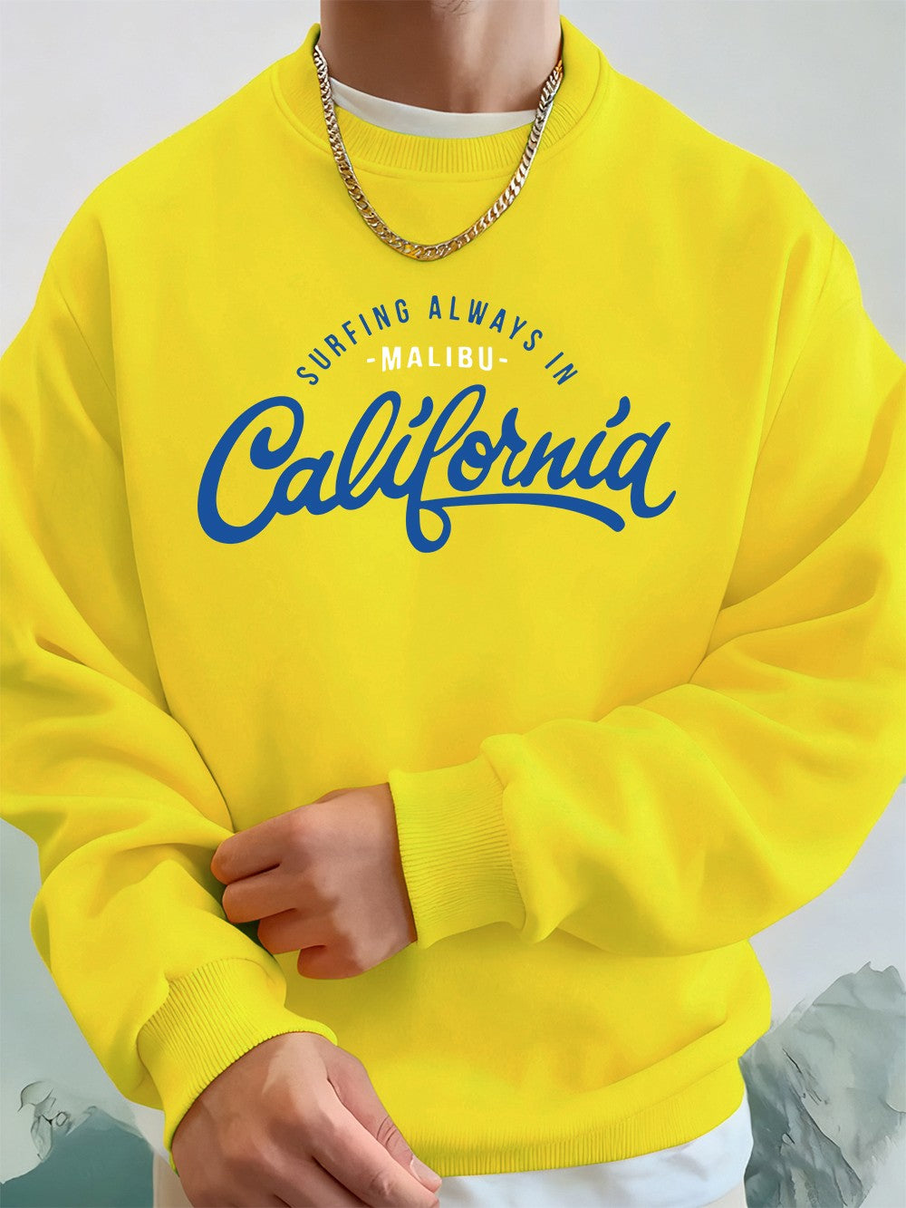 Surfing Always In California Prints Men Hoodies Autumn Fleece Warm Sweatshirt Casual Loose Crewneck Pullover Sports Male Clothes