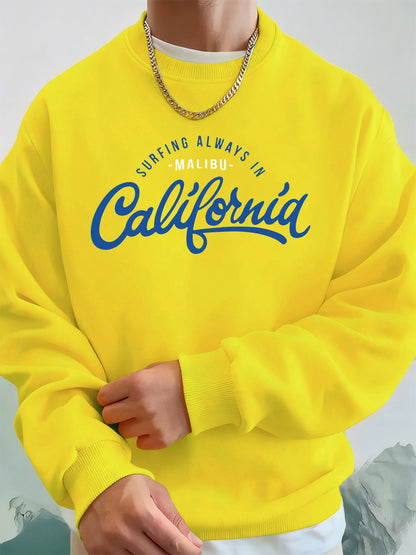 Surfing Always In California Prints Men Hoodies Autumn Fleece Warm Sweatshirt Casual Loose Crewneck Pullover Sports Male Clothes