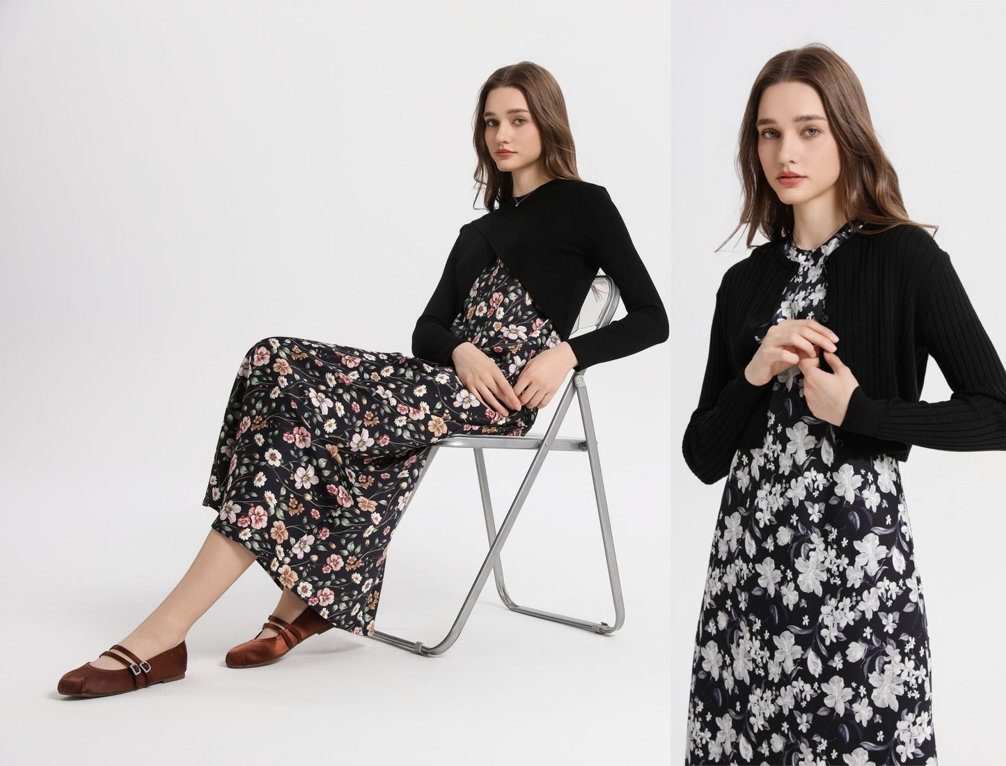 AS 2025 spring summer elegance satin dress + knitted top match set maxi floor le