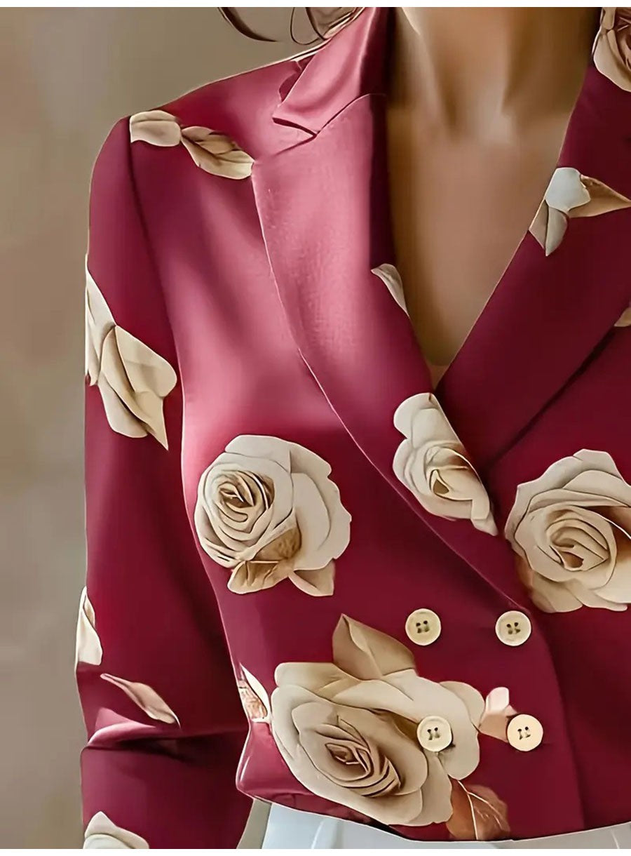 Fashion Flower Print Shirts For Women 2025 Autumn Winter Long Sleeve Turn-down Collar Loose Blouses Tops Elegant