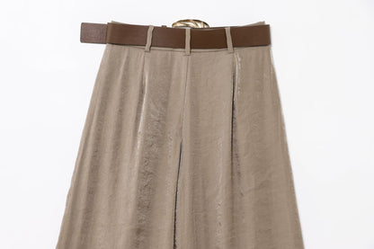 HH Women New Fashion Solid Belt Wrinkles Decorate Casual Loose Trousers Female Chic Zipper Side Pocket Slim Wide Leg Pants