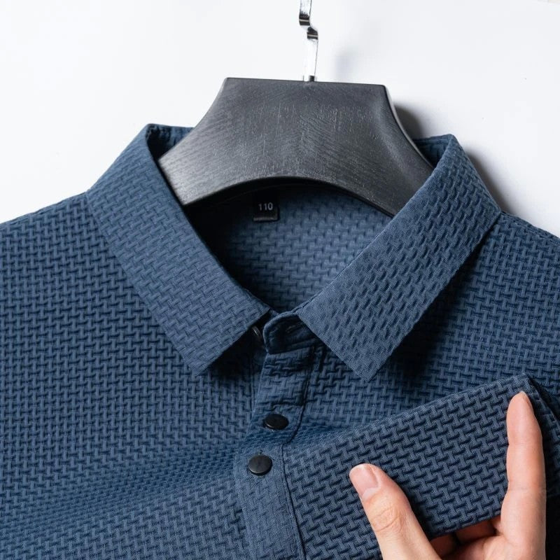 ?High-quality?Asian Sizes Summer New Men's Lop-up Hollow Short-sleeved Polo Shirt Ice Silk Business Casual Sweat-absorbing Top