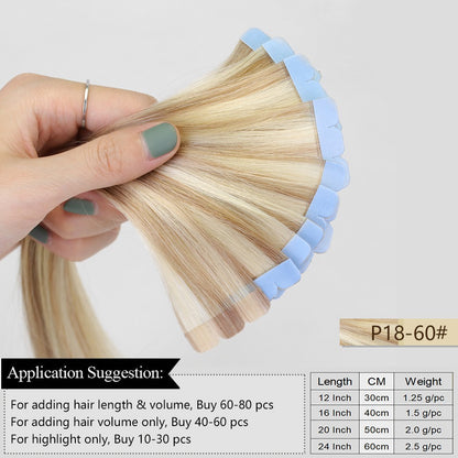 MRSHAIR Mini Extensões de Cabelo com Fita Cabelo Humano Fita Natural em Extensões de Cabelo 3x0.8cm Fita Invisível 10unid/pacote Para Cabelo Lateral