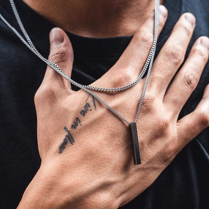 Colar Retangular Clássico Popular com Pingente Masculino Aço Inoxidável Corrente Cubana Preta Colar Masculino Presentes de Joalheria