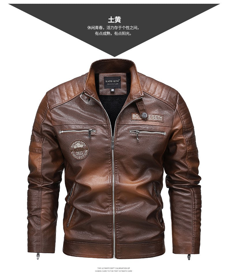 Quality New Male Casual Leather Jackets 7XL Autumn Winter Men Stand Collar Motorcycle Leather Jackets Vintage Leather Coat