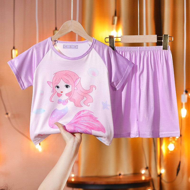 Summer Children Clothing Boys Girls Kids Clothing mermaid Sets Mikey Minnie Cartoon Suit Kid Sleepwear Short Sleeve Nighty