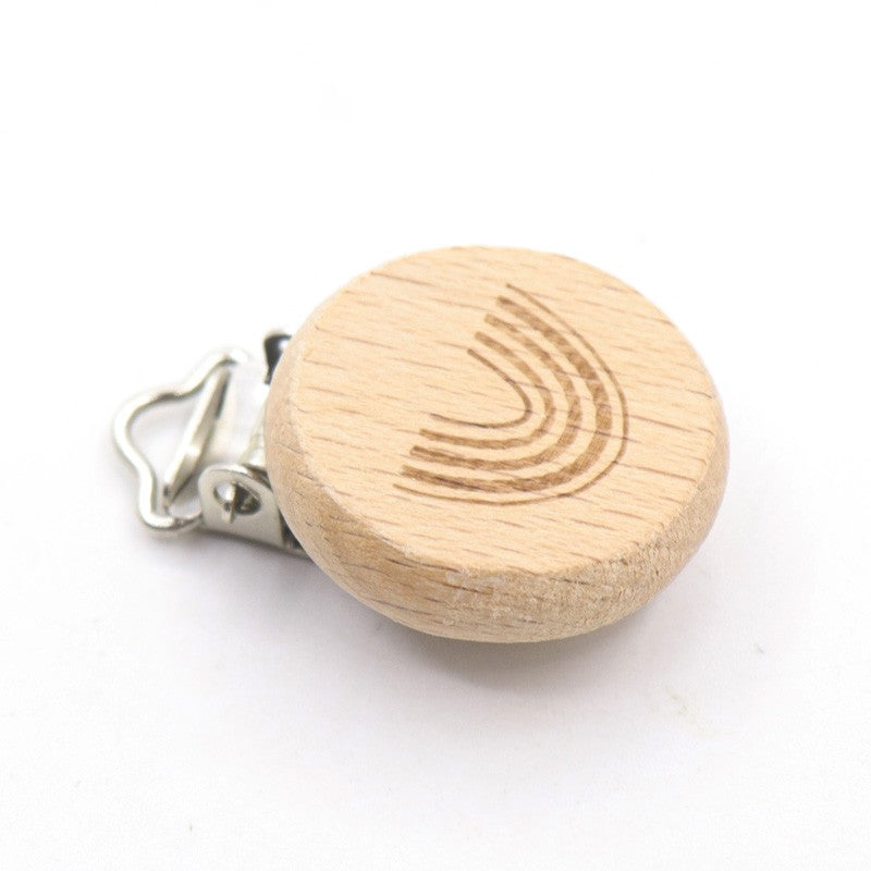 5 Piece wooden rainbow bear flower cart heart shaped bird elephant round star Clip Free DIY Baby Natural pacifier Chain Gift