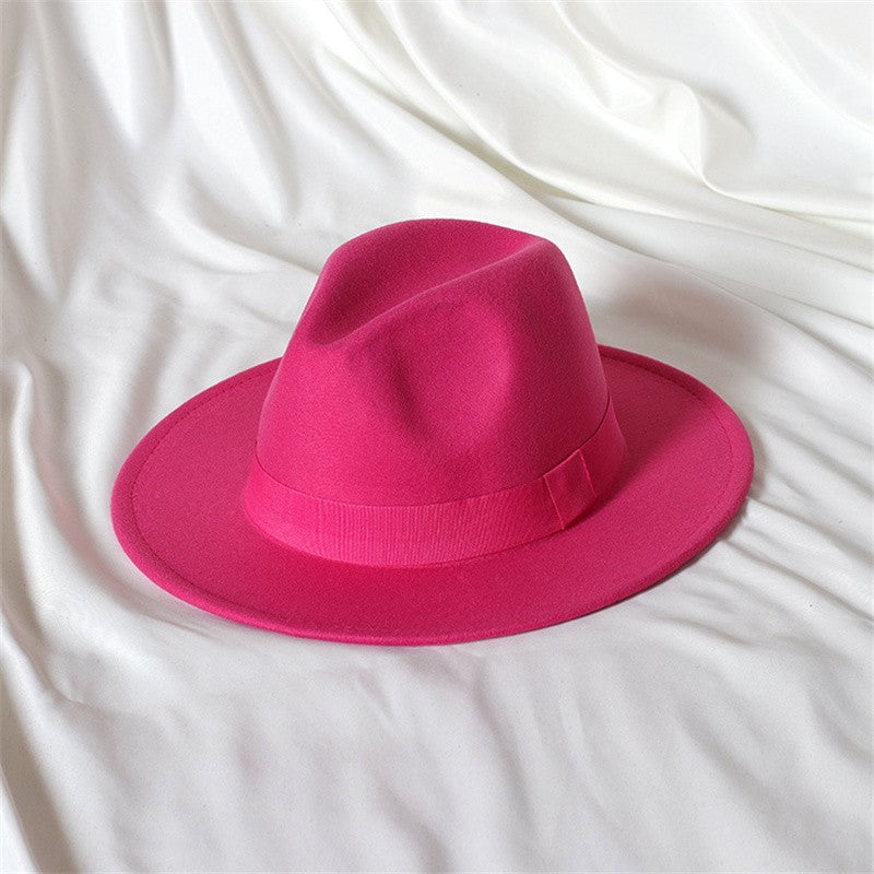 Leather Pink Fedora Wide brimmed Jazz Hat Autumn/Winter Classic Elegant Panama Hat Gentleman Hat Wholesale Sombrero