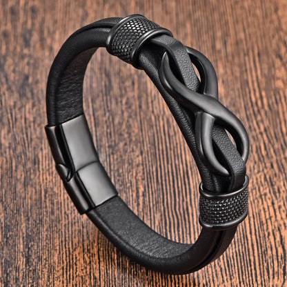 Pulseira de Aço Inoxidável Clássica de Couro Masculina, Corrente, Acessórios de Joias Elegantes para Pai e Namorado
