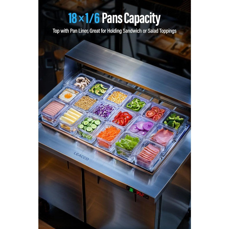 48" Refrigerated Prep Table, 18 Pan Commercial Salad & Sandwich Workstation with Storage