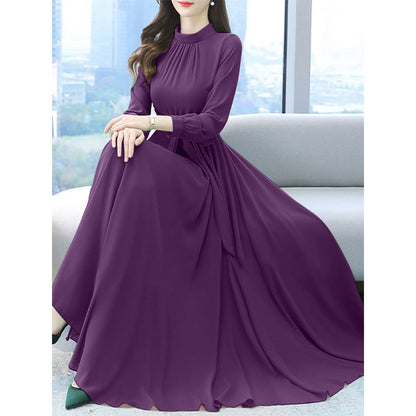 ZANZEA Women Long Sleeve A-line Sundress Spring Long Dress Autumn Solid Party Holiday Maxi Dresses Vestidos Femme Vintage Robe
