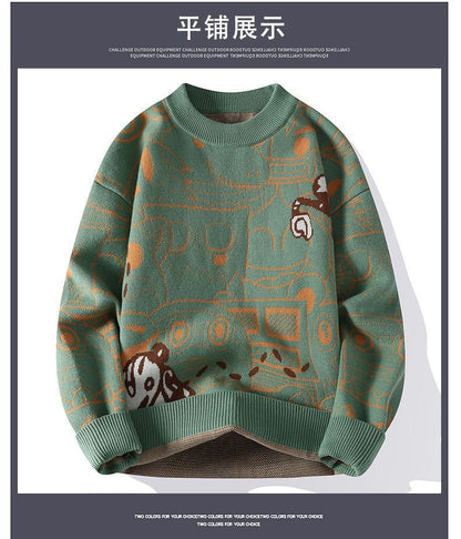 Autumn and Winter High School Students' Trendy Versatile Thick Bottom Sweater Knitted with Velvet Warm Fashion Men's Sweater