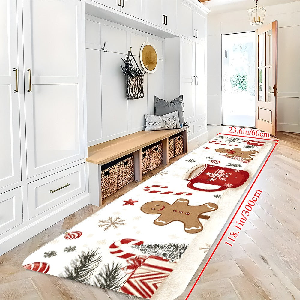 VIKAMA Christmas Carpet Gingerbread  Kitchen Rug Doormat Welcome Mat Runner Rug Winter Rug For Bedroom Warm Carpet For Live Room