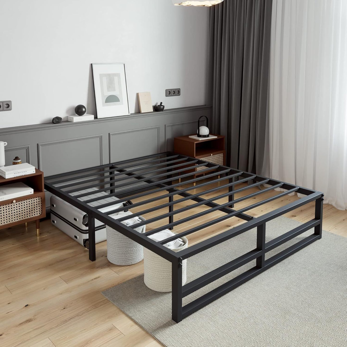 14 Inch Heavy Duty Full Size Metal Platform Bed Frame, Large Under Bed Storage Space, Strong Slats Support, No Box Sprin