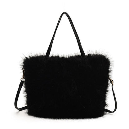 Faux Fur Tote Bag Women's Bucket Plush Light Luxury Ladies Handbags Soft Winter Crossbody Shoulder Bags