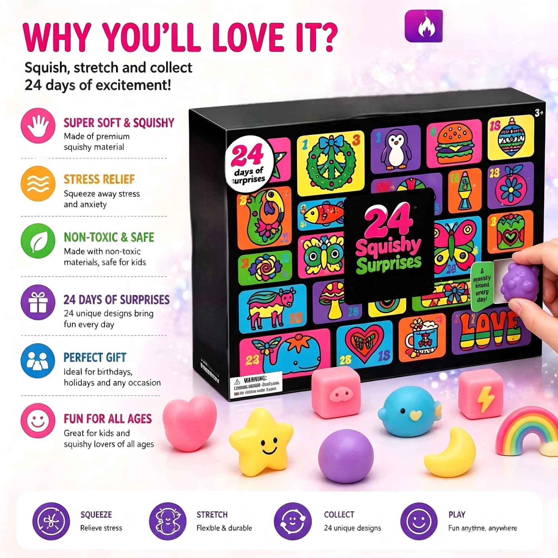 Christmas Easter Advent Calendar 24 Pcs Unique Cute  Squishy Fidget Toy Slow Rebound Anxiety Relief Mystery Surprise Gift Box