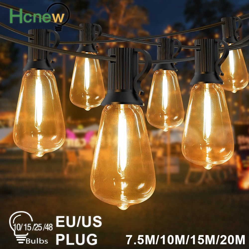 Shatterproof ST38 Plastic Outdoor String Lights Waterproof LED Garden Light Garland Connectable Retro Festoon Decoration Light