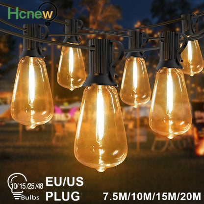 Shatterproof ST38 Plastic Outdoor String Lights Waterproof LED Garden Light Garland Connectable Retro Festoon Decoration Light