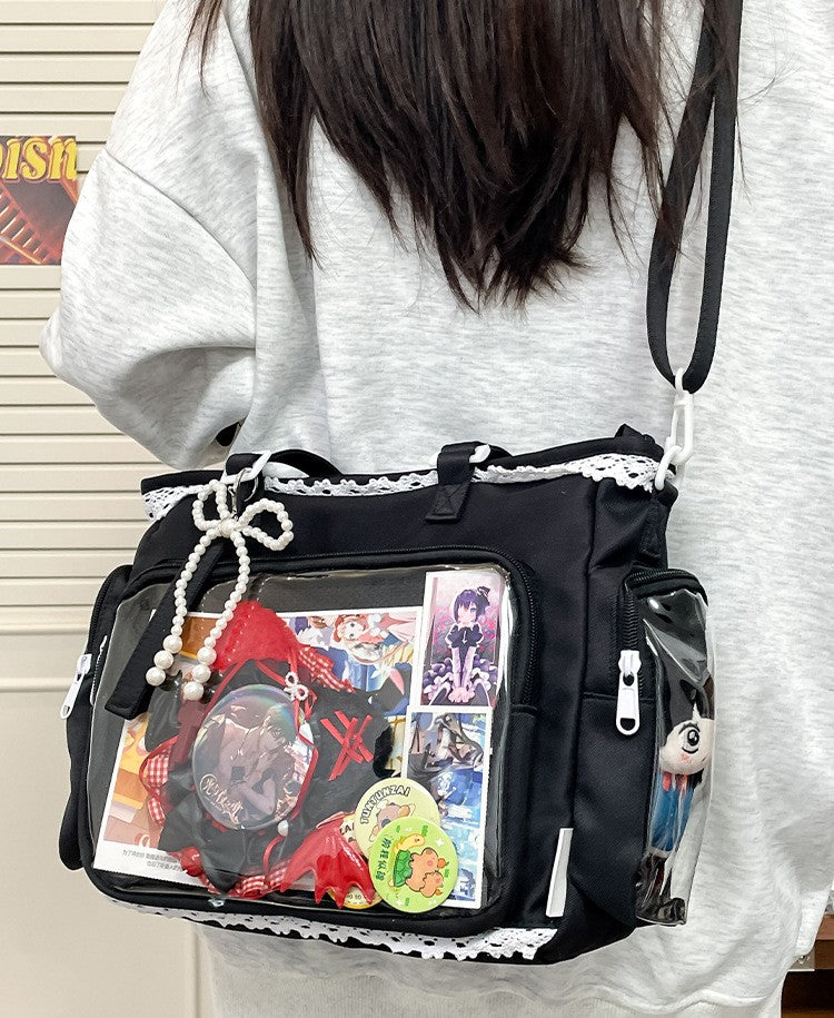 New Japanese Style Transparent Crossbody Bag Cute Candy Color Commuting Shoulder Bag for Girls Simple and Casual Texture Ita Bag