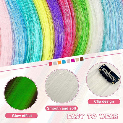 5 Unidades Mechas de Cabelo Luminosas Sintéticas Neon Presilha Fake Acessórios de Cabelo para Festas Extensão de Cabelo Brilha no Escuro Y2K