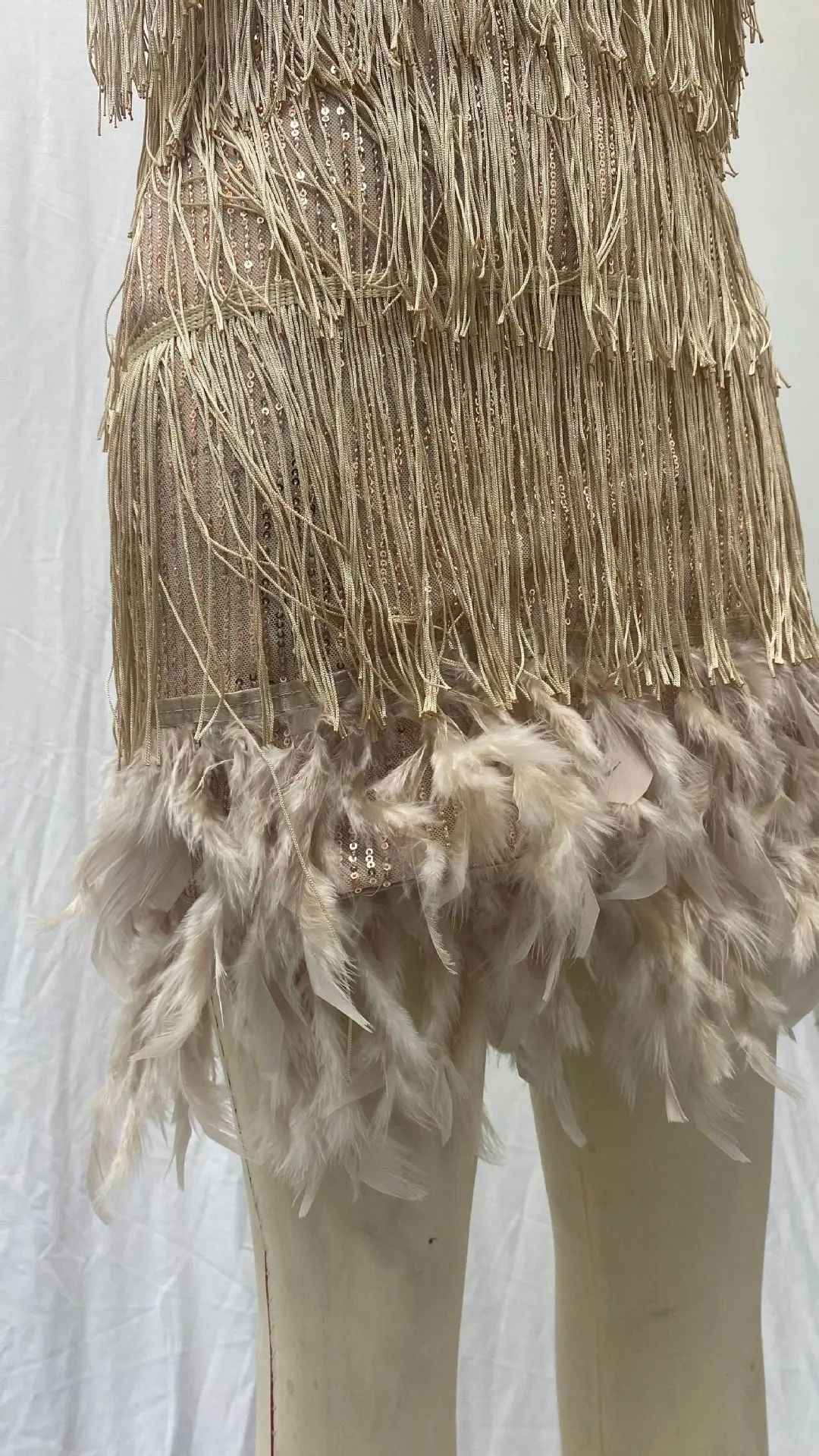 2024 Summer New Fashionable Framed Sequins Feather Patchwork Dress Colorful Amazon Direct Sales Women's Sleeveless Dress