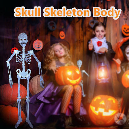Luminous Hanging Skeleton Movable Glow Fake Skull Scary House Pendant Props Halloween Party Home Yard Outdoor Garden Decoration