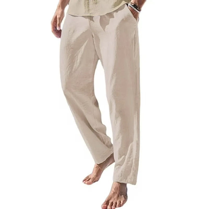 Men's Casual Pants Loose Fit Breathable Lightweight Spring Summer Long Pants Elastic Waist Cozy Beach Trousers Basic Style