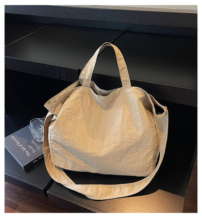 Lazy Style Nylon Crossbody Shoulder Bag Women Casual Large Capacity Bucket Tote Bag Lightweight Japan Style Simple Handbag