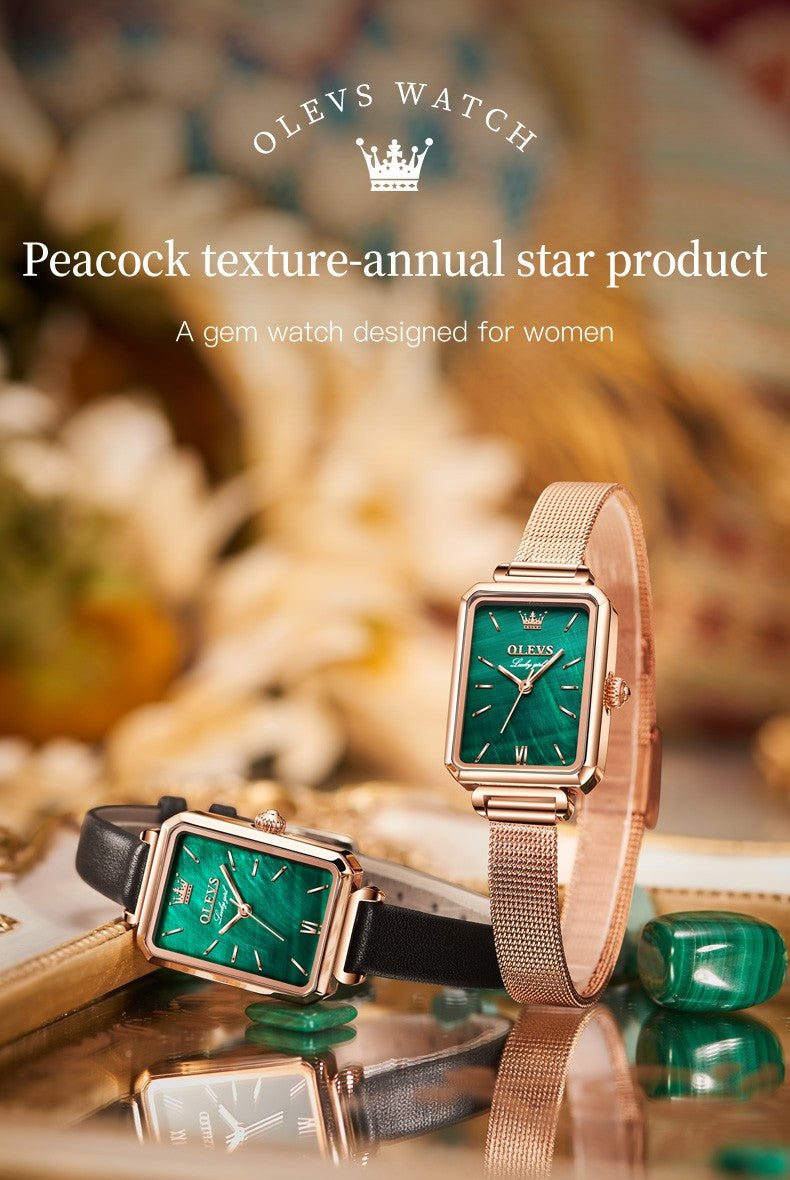 OLEVS 6624 Original Women Watch Luxury Top Green Square Waterproof Clock Fashion Elegant Brand Women Quartz Watch Reloj Mujer