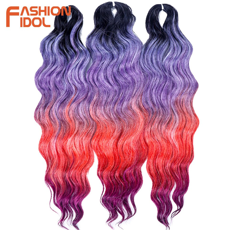 FASHION IDOL Cabelo de Crochê Torção Laranja Extensões de Cabelo Trançado de Onda Profunda Sintética Cabelo Onda de Água 24 Polegadas Fibra Resistente ao Calor