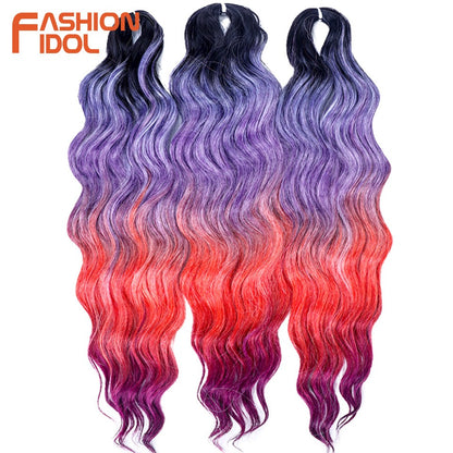 FASHION IDOL Cabelo de Crochê Torção Laranja Extensões de Cabelo Trançado de Onda Profunda Sintética Cabelo Onda de Água 24 Polegadas Fibra Resistente ao Calor