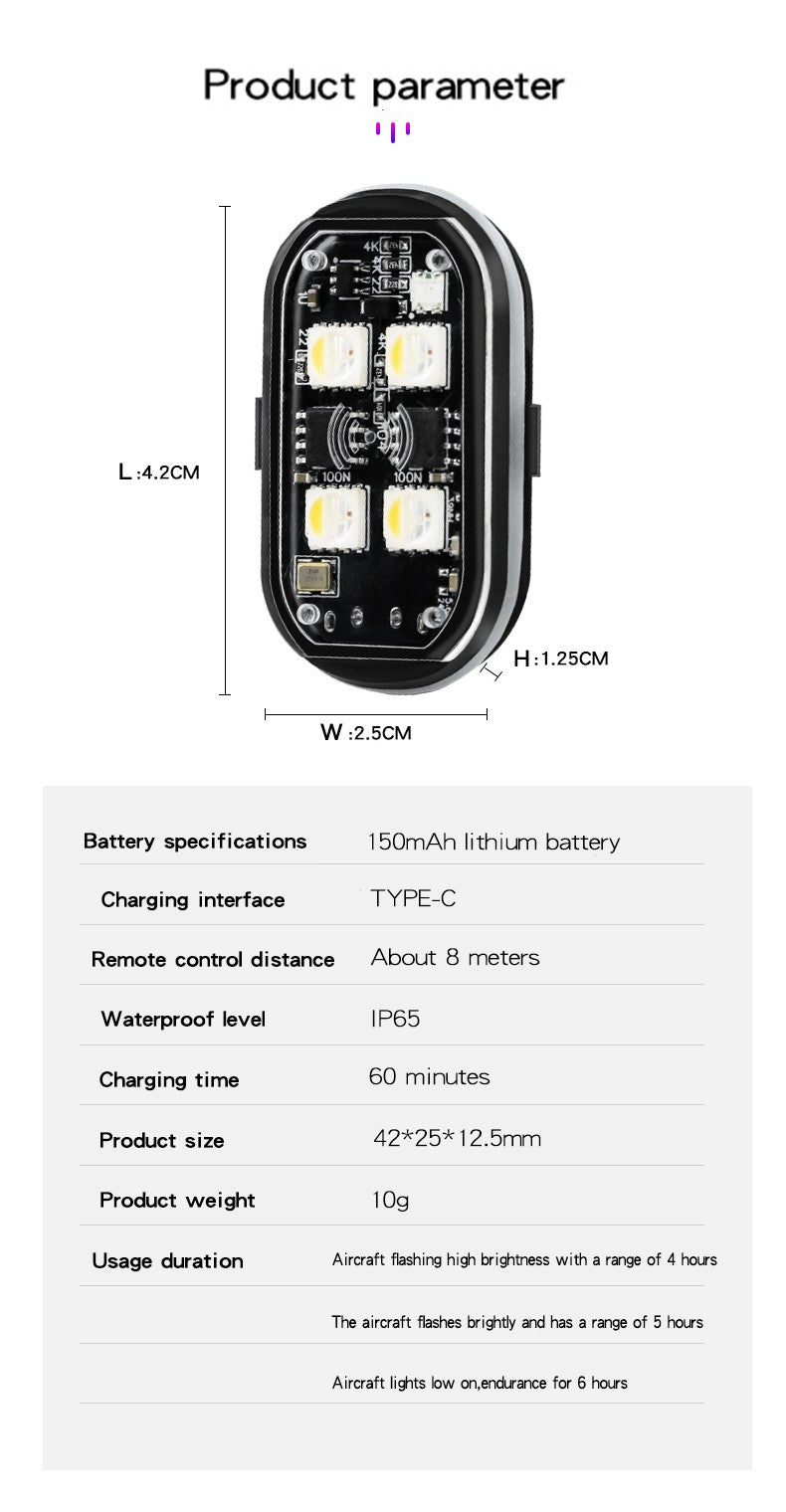 Luzes de advertência de helicóptero de aeronaves leves sem fio recarregáveis RGB LED Strobe Lights LED Flash Light