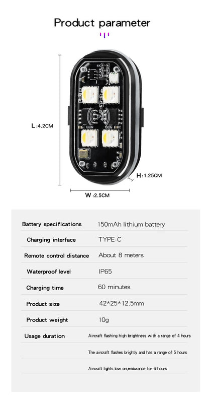 Luzes de advertência de helicóptero de aeronaves leves sem fio recarregáveis RGB LED Strobe Lights LED Flash Light