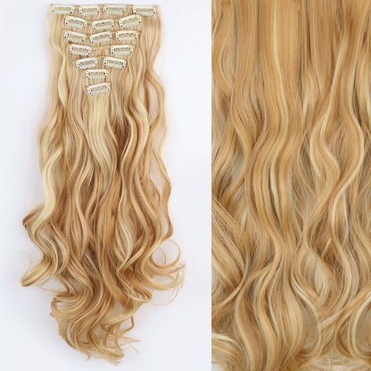 7 peças/conjunto de aplique de cabelo com 16 grampos, preto, longo e liso, cabelo natural, aplique de cabelo ombre, fibra resistente ao calor para penteado feminino