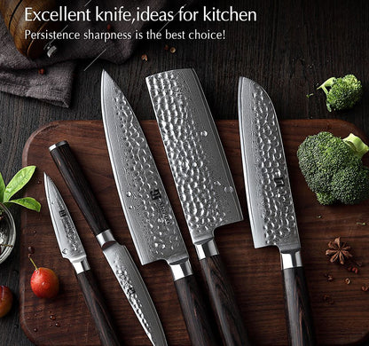XINZUO 1-5 PCS Kitchen Knives Set VG10 Damascus Stainless Steel Sharp Chef Santoku Nakiri Slicing Paring Knife Pakkawood Handle