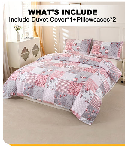 3pcs Splicing floral Pattern Duvet Cover Set, Soft Skin-Friendly Bedding Set Includes 1 Duvet Cover And 2 Pillowcases